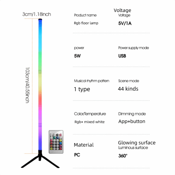 Atmosphere Floor Lamp Gaming Smart Color Changing WiFi Bluetooth RGB Live Streaming Room Living Room LED Sound Pickup Corner Lamp - 图片 6