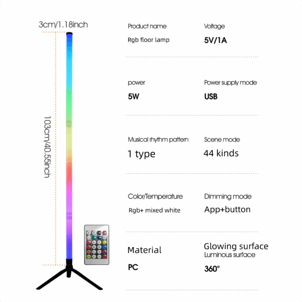 Atmosphere Floor Lamp Gaming Smart Color Changing WiFi Bluetooth RGB Live Streaming Room Living Room LED Sound Pickup Corner Lamp - 图片 7
